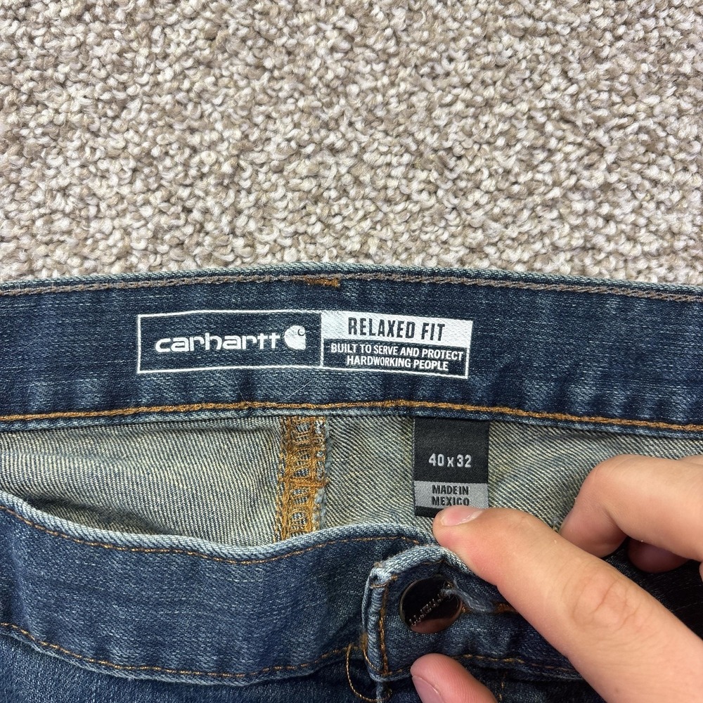 Carhartt Relaxed Fit Jeans Mens 40x32 Blue Medium Wash Straight Denim Workwear - Picture 8 of 10